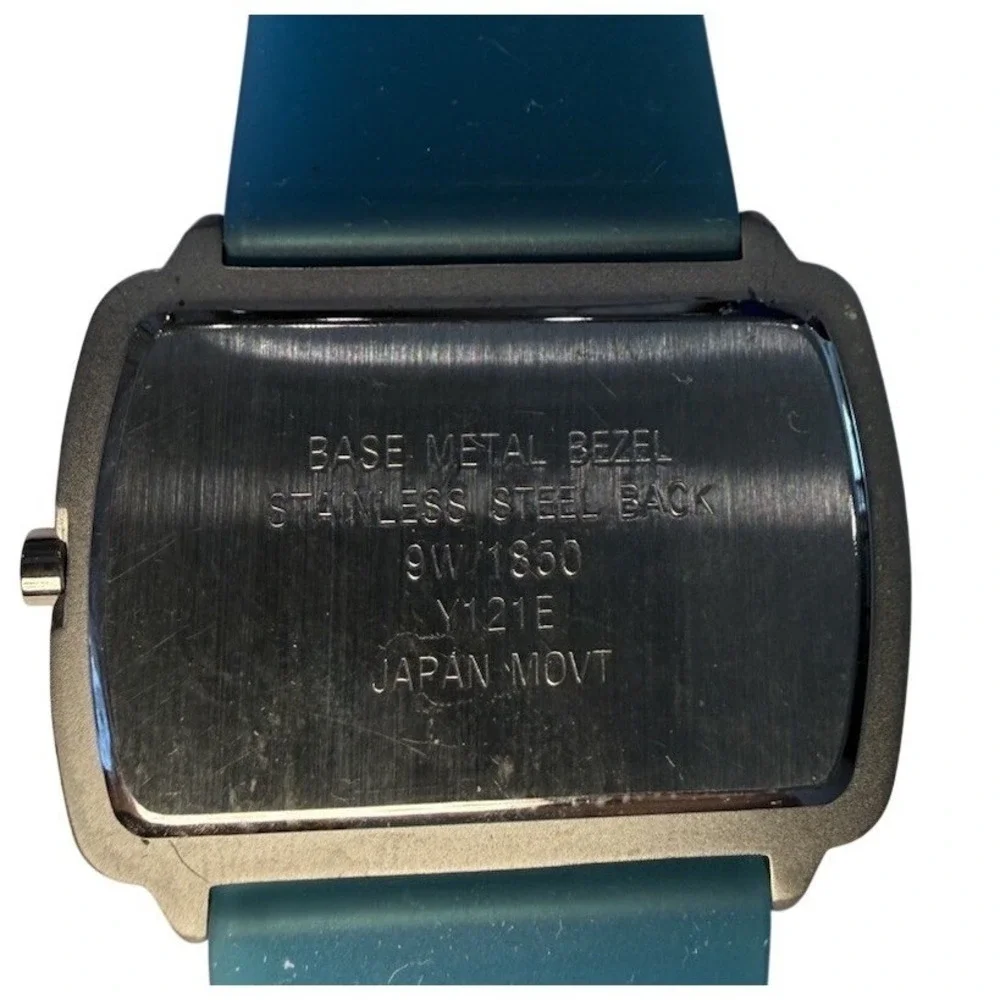 Nine West Watch Womens OS Blue Silver Rectangular Dial Silicone Band Bold Modern